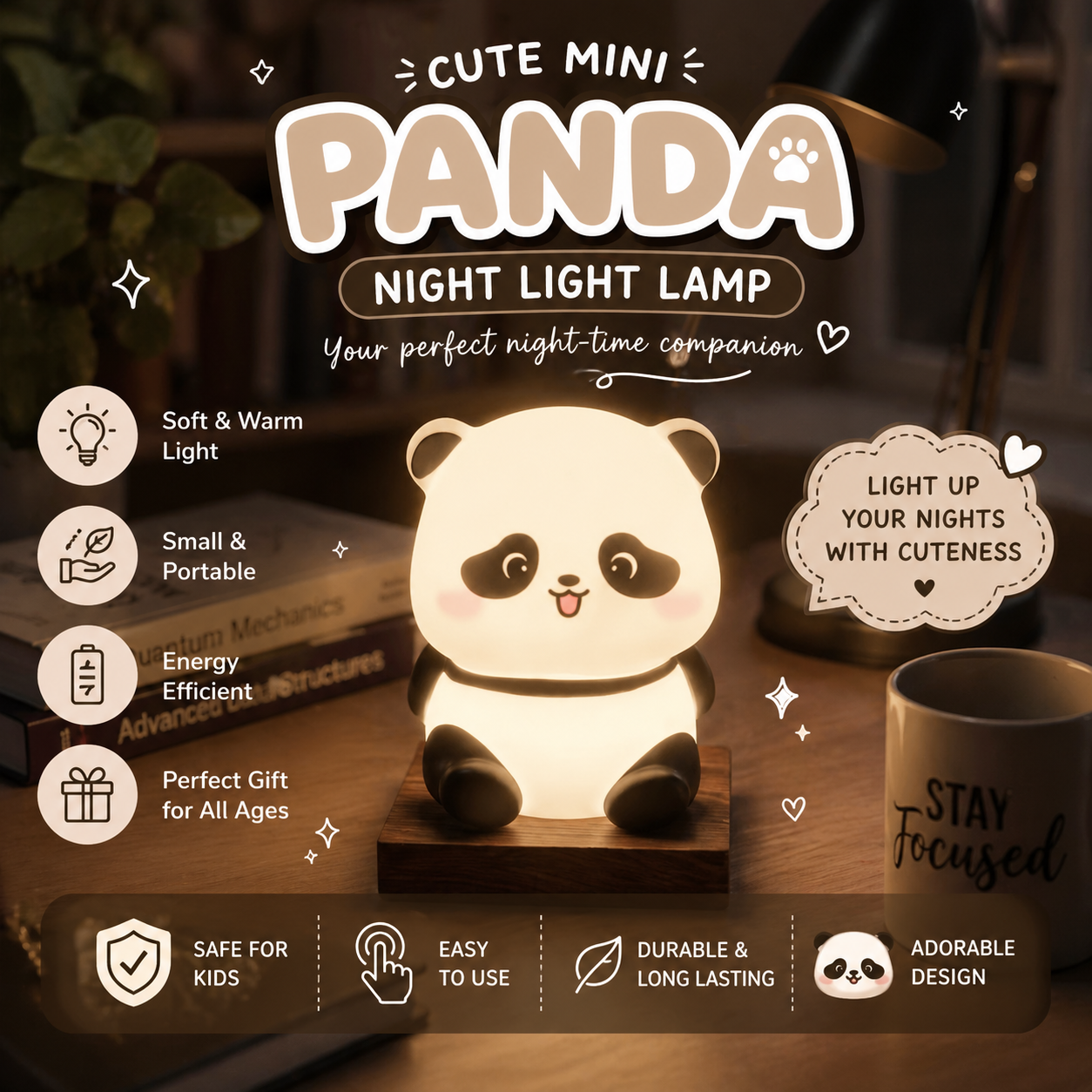 Cute Mini Panda Night Light Lamp (1 Pc)